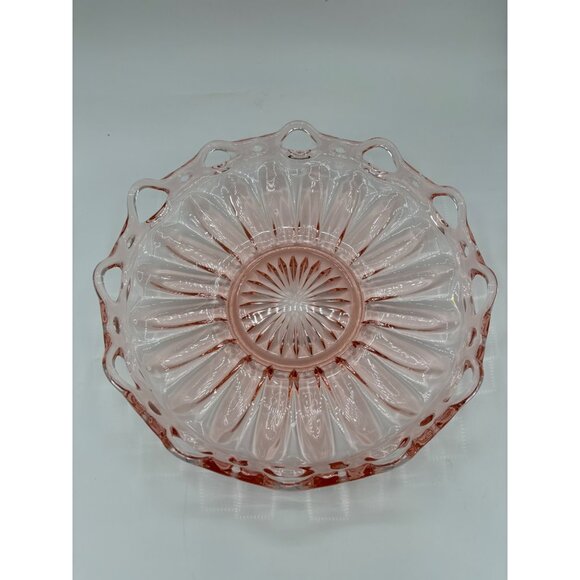 Vintage Pink Depression Glass Serving Ribbed Lace Bowl 12" - Picture 14 of 16